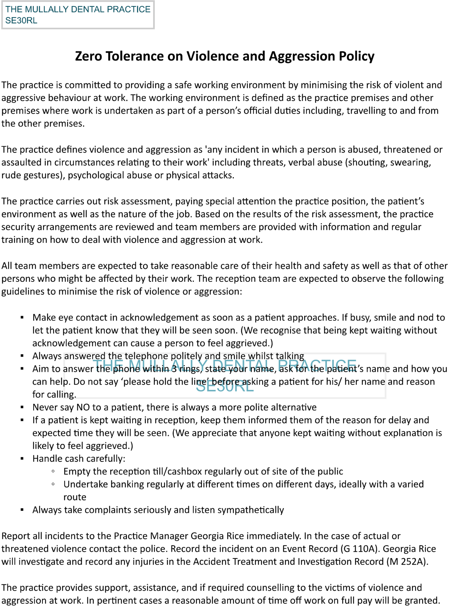 Zero Tolerance On Violence And Aggression Policy – The Mullally_Dental ...